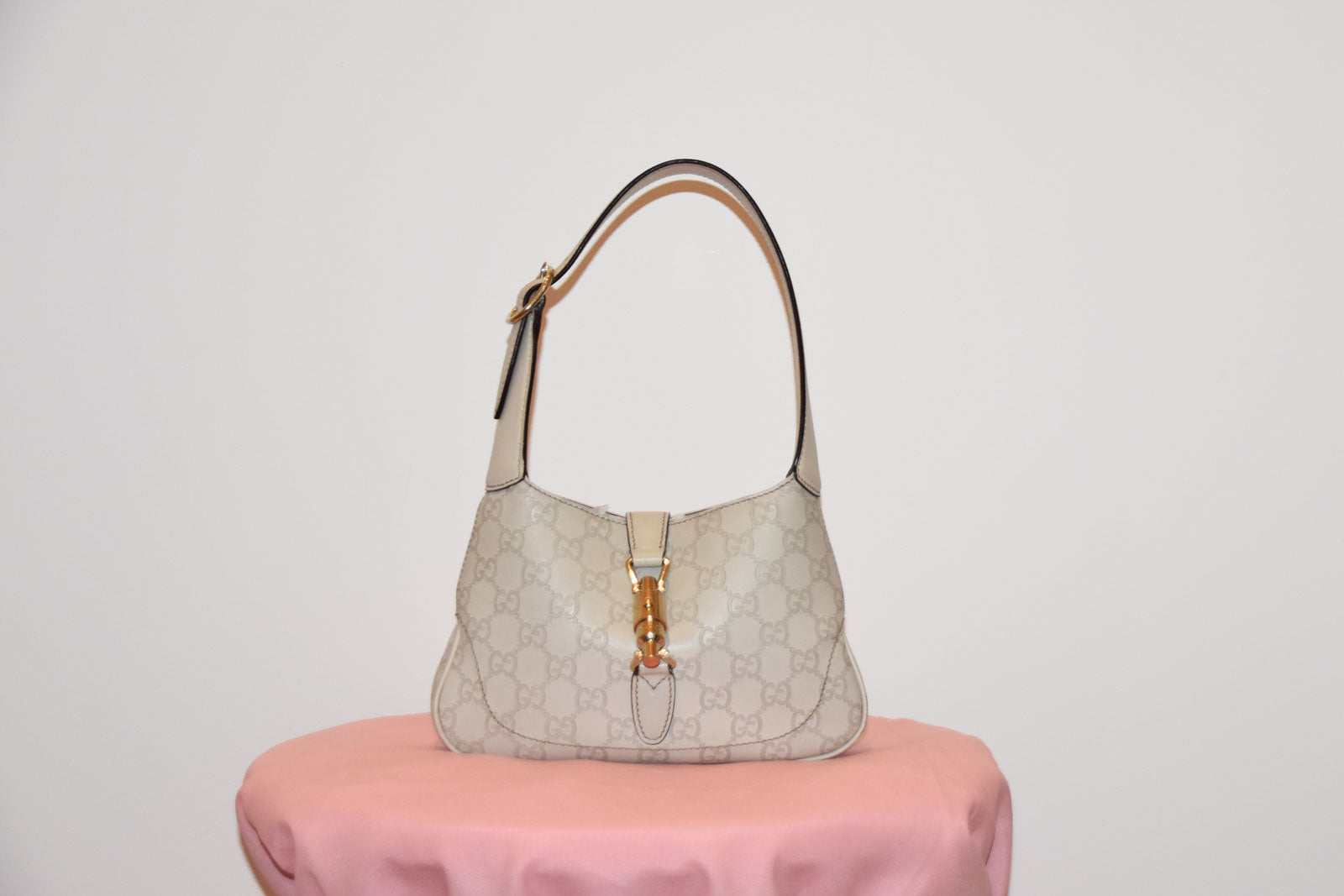 GUCCI WHITE GUCCISSIMA LEATHER JACKIE O BOUVIER MEDIUM HOBO