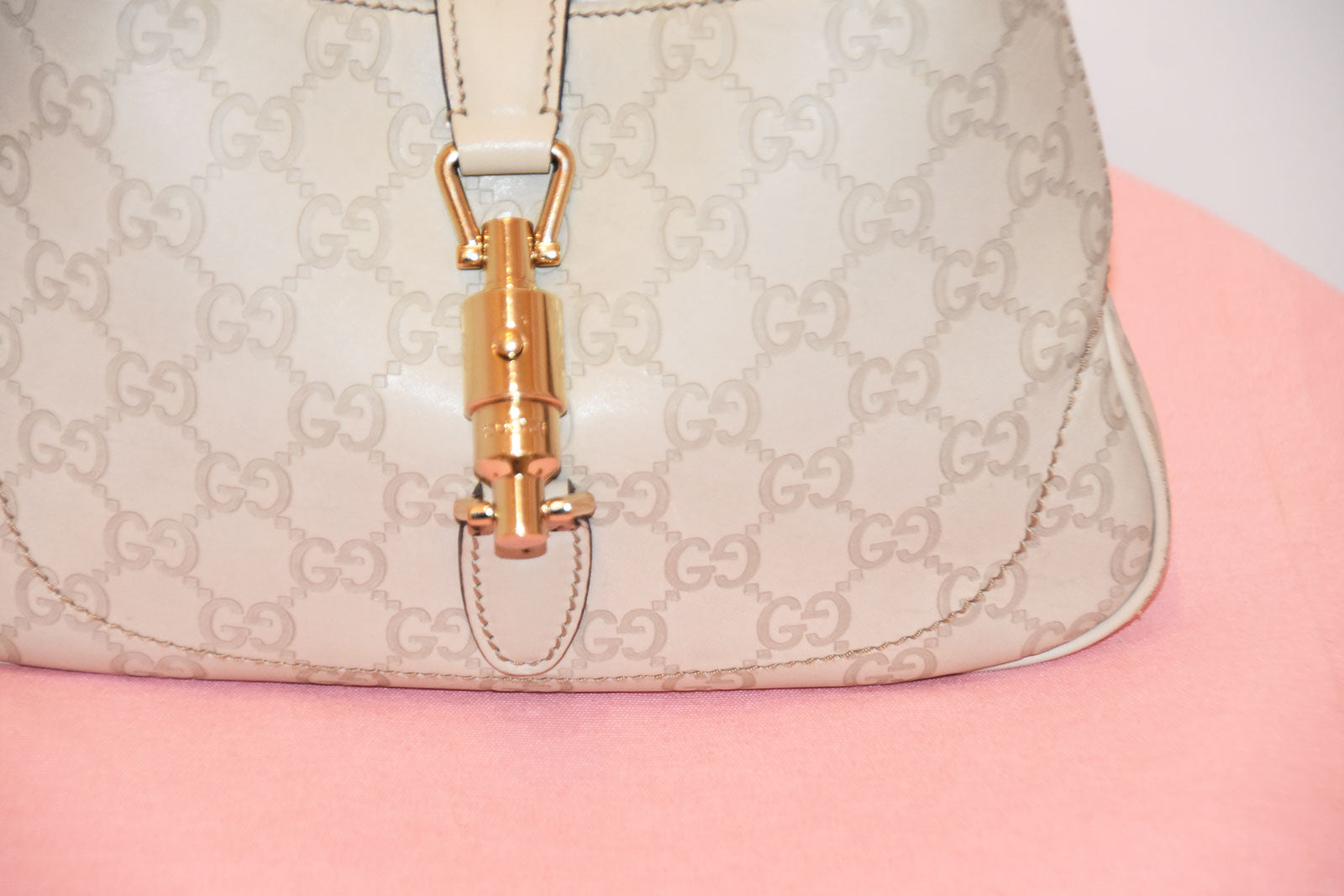 GUCCI WHITE GUCCISSIMA LEATHER JACKIE O BOUVIER MEDIUM HOBO