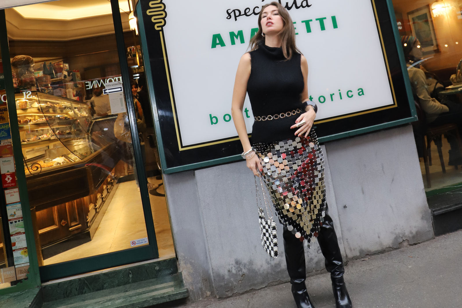 PACO RABANNE MIRROR EFFECT SEQUIN ASIMETRIC SKIRT