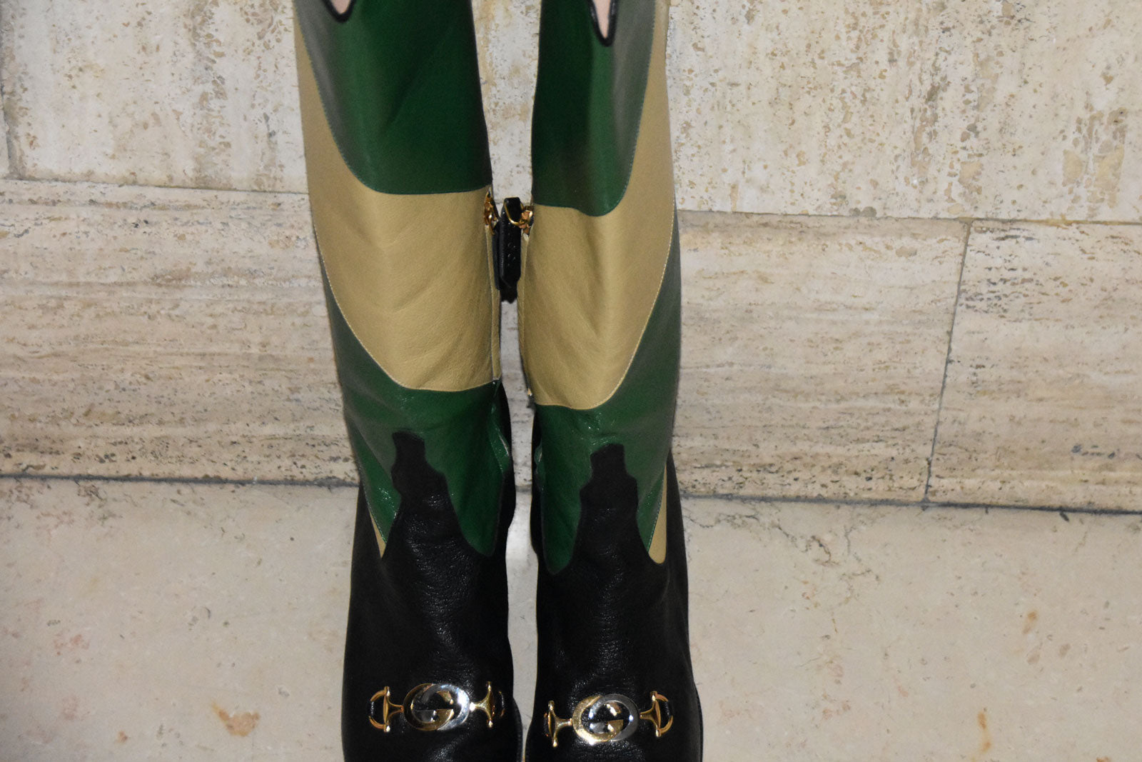 Gucci ZUMMI GG HORSEBIT STRIPED KNEE-HIGH BOOTS