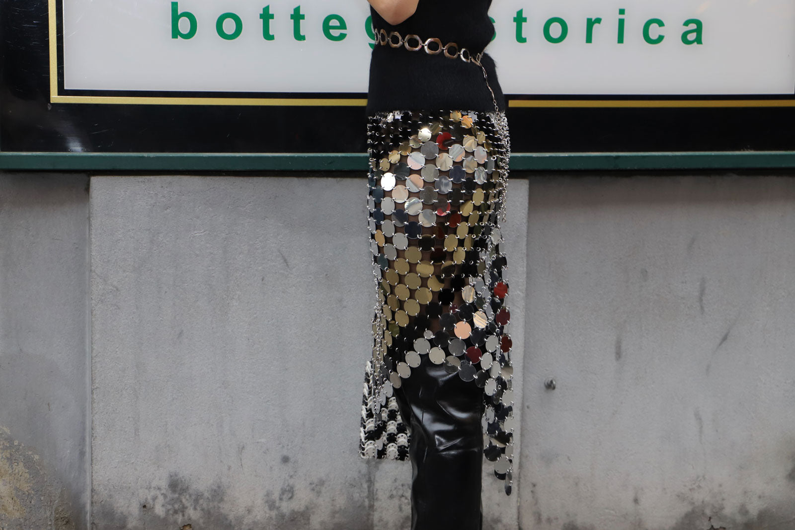 PACO RABANNE MIRROR EFFECT SEQUIN ASIMETRIC SKIRT
