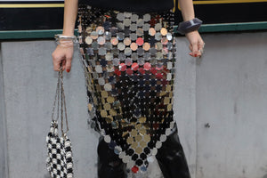 PACO RABANNE MIRROR EFFECT SEQUIN ASIMETRIC SKIRT